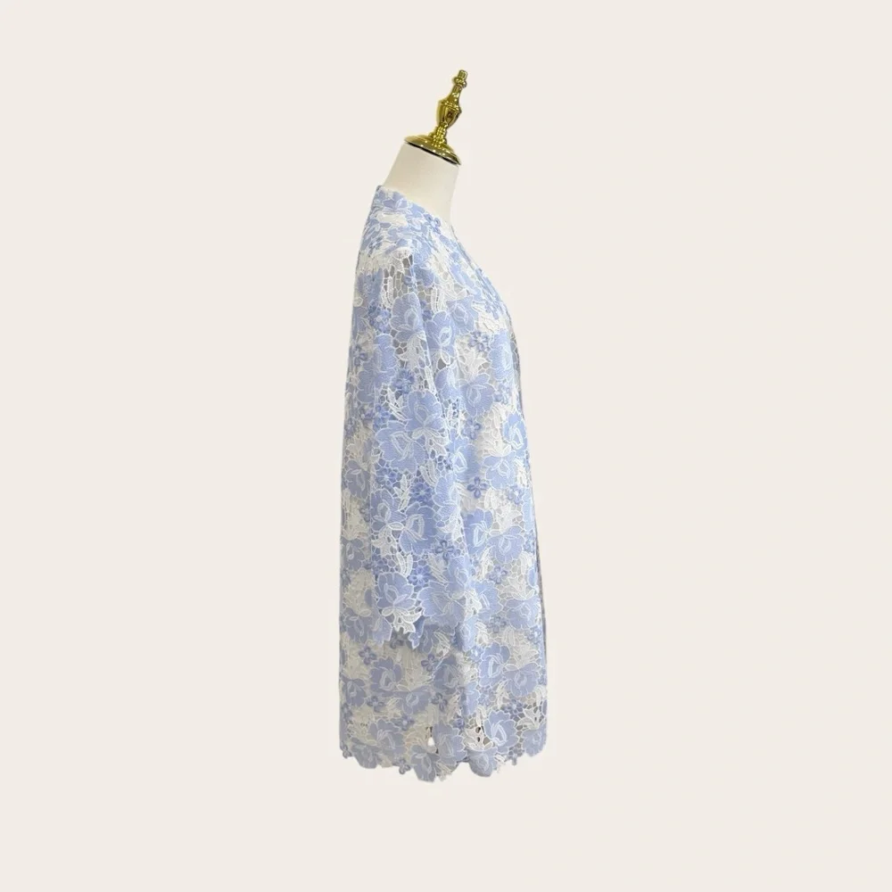 J. Marie Small Maggie Light Blue White Lace Short Dress Kaftan 3/4 Sleeve NWT - Picture 10 of 13